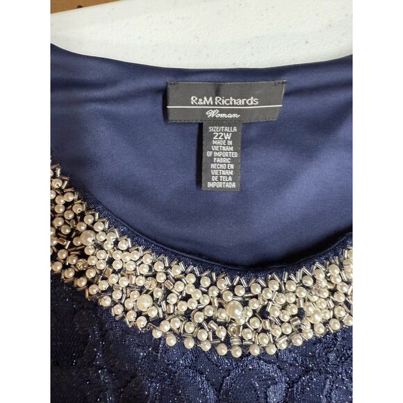 R & M Richards Embellished Lace Sheath Dress Plus Size 22W Navy Blue Cocktail - Picture 8 of 10